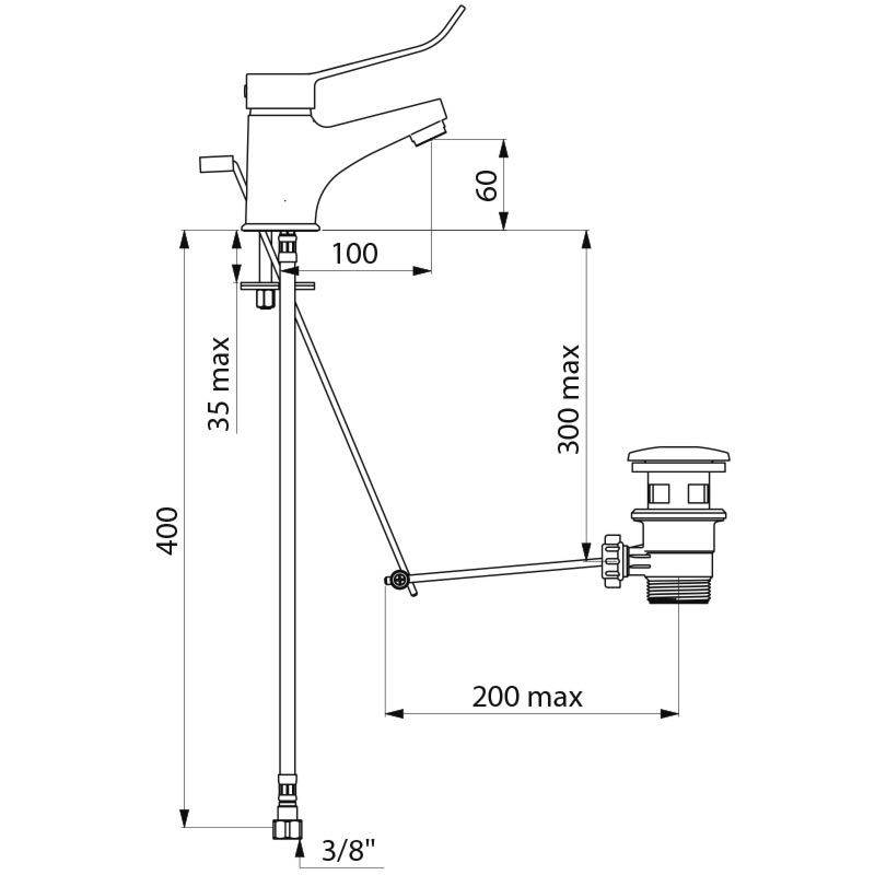 Delabie EHM für WT H60mm, Zugstangenablaufgarnitur, Hygienehebel