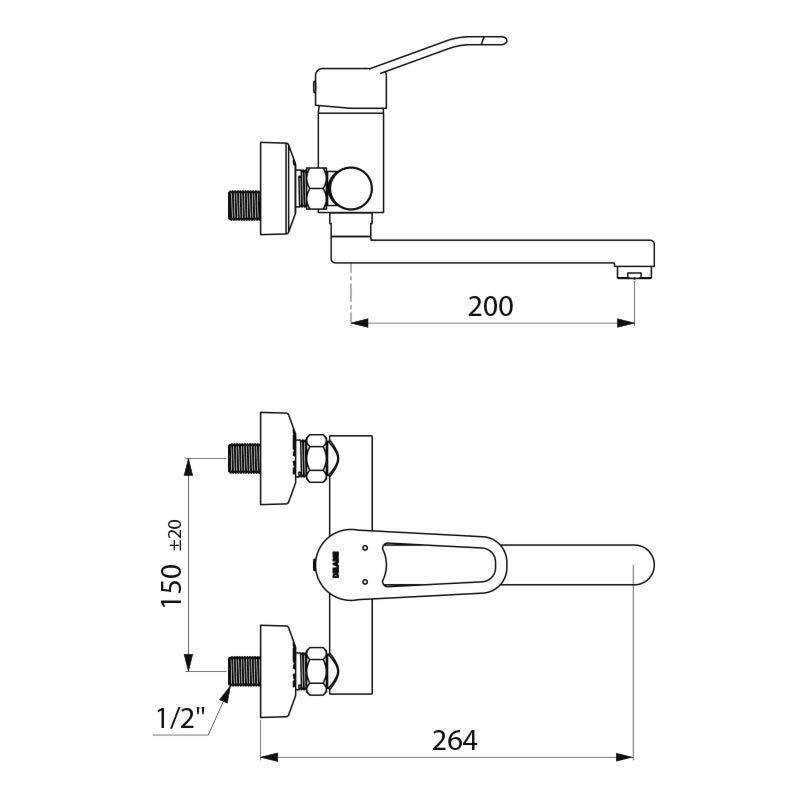 Delabie SPT-EHM W.-Mont. Securit. Schwenkausl. L.200, Bügelgr., S/C