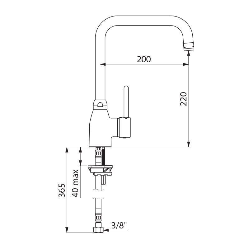 Delabie EHM für WT,Schwenkauslauf H220 L200mm ohne Ablaufgarnitur