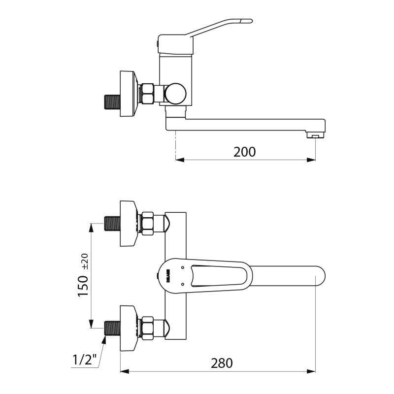 Delabie EHM W.-Mont. EP Securit. Schwenkausl. L.200, Bügelgr., S/C