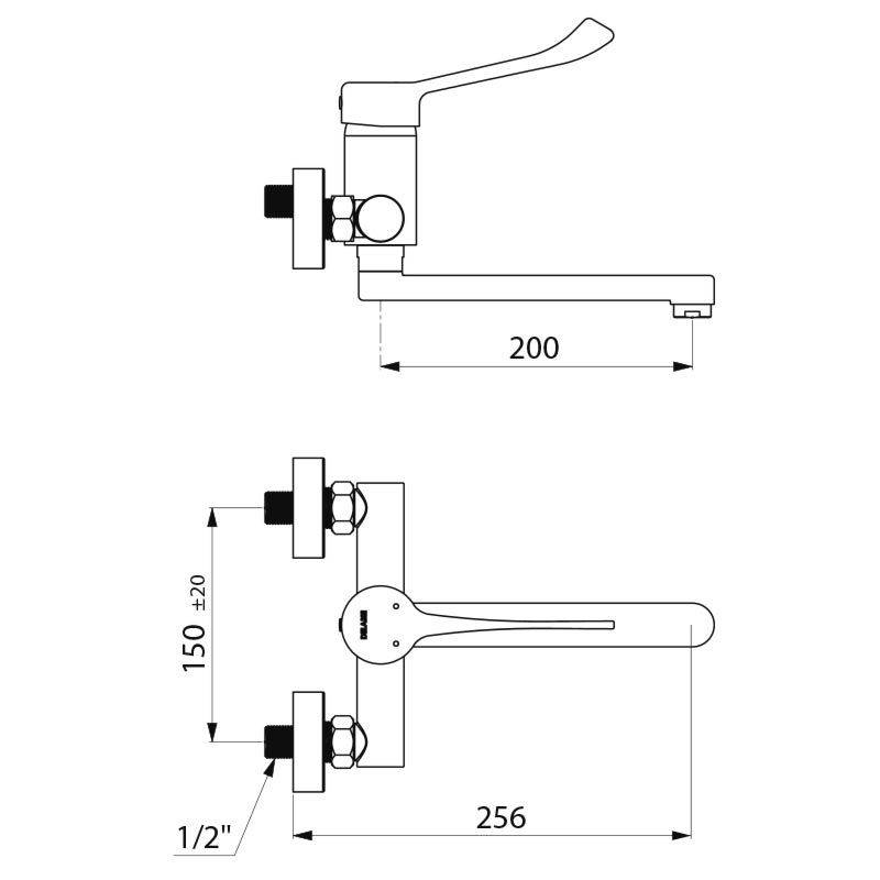 Delabie SPT-EHM Montage murale Securitouch base pivotante L.200 Poignée H, standard