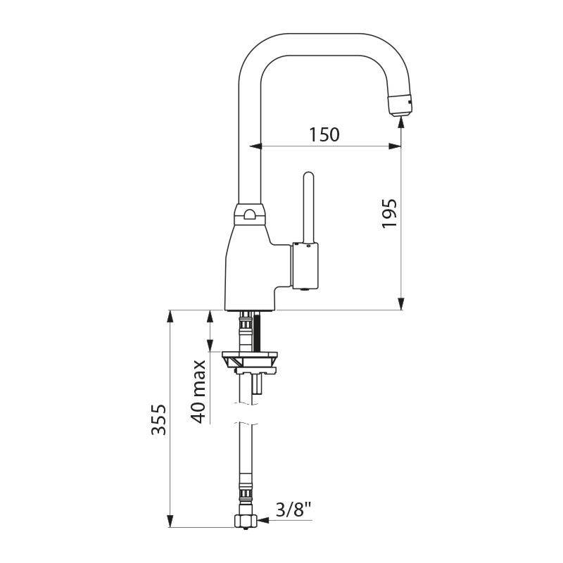 Delabie EHM für WT, Schwenkauslauf H195 L150mm ohne Ablaufgarnitur