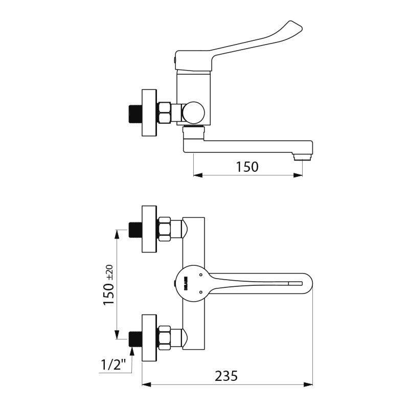 Delabie SPT-EHM W.-Mont. EP Securit. Schwenkausl. L.150 H-Hebel,Stdd