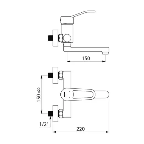 Delabie SPT-EHM W.-Mont. Securitouch Schwenkausl. L150,Bügelgr.,Stdd Delabie SPT-EHM W.-Mont. Securitouch Schwenkausl. L150,Bügelgr.,Stdd