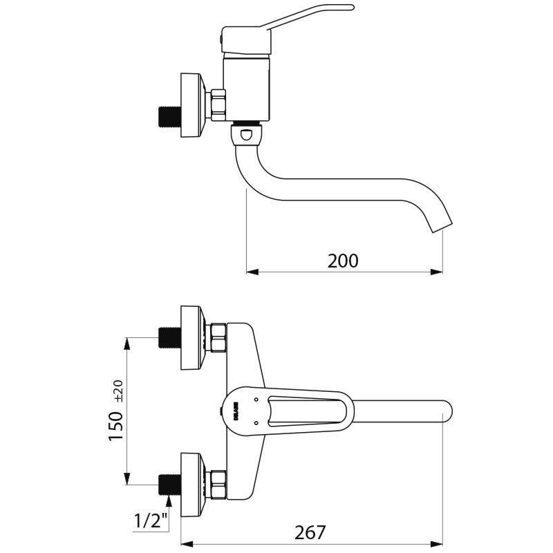 Delabie SPT-EHM Wandmont.,Schwenkausl. L.200mm,Bügelgr.,Anschl. S/C