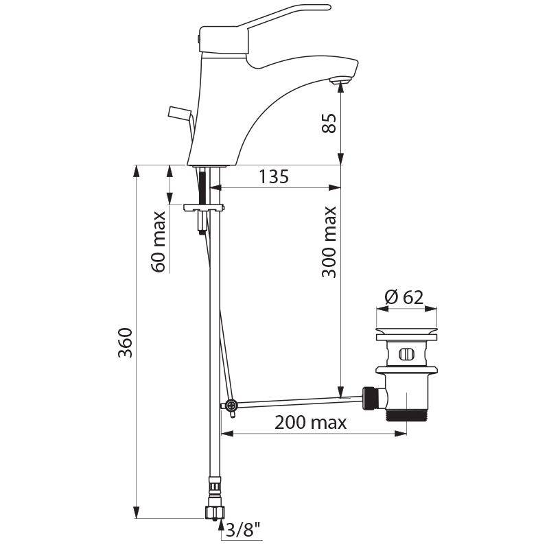 Delabie EHM f. WT, H85 L135 mm, Zugst.Ablgarn., Bügelgriff