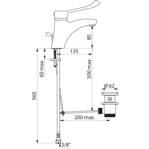 Delabie EHM f. WT, mit EP, H85 L135 mm, Zugst.Ablgarn., Hygienehebel Delabie EHM f. WT, mit EP, H85 L135 mm, Zugst.Ablgarn., Hygienehebel