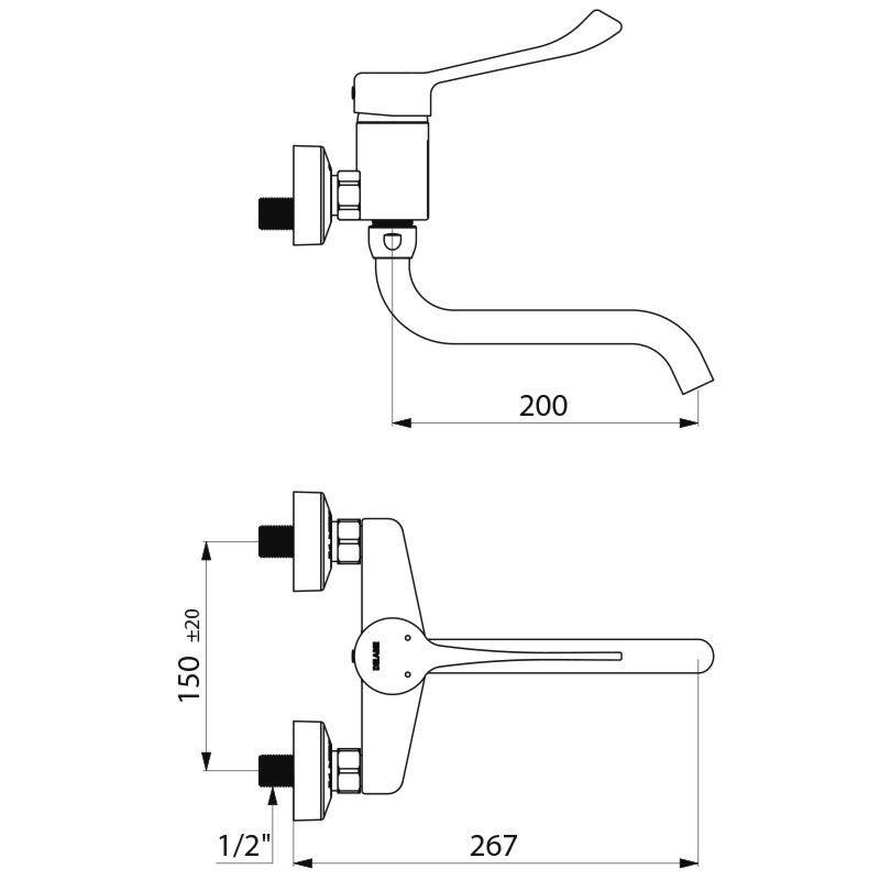SPT-EHM Wandmont.,Schwenkauslauf L200mm,H-Hebel,Anschl. S/C