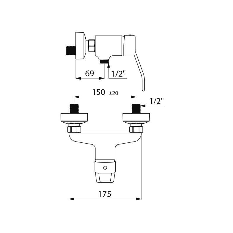 Delabie Brause-Einhebelmischer EP, Bügelgriff, Anschlüsse STOP/CHECK