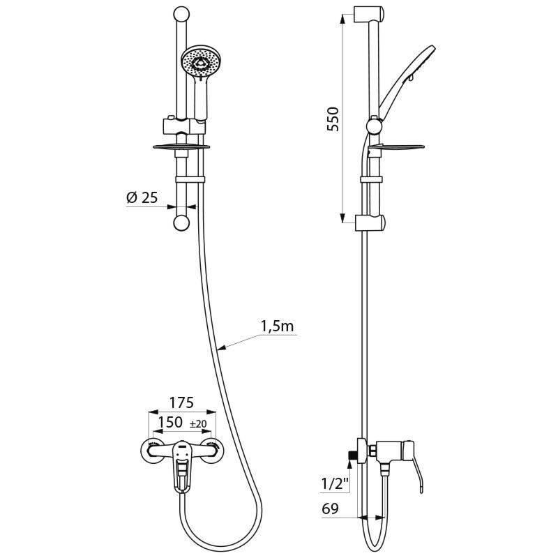 Delabie Duschsystem mit EHM 2539EP, S-Anschlüsse STOP/CHECK