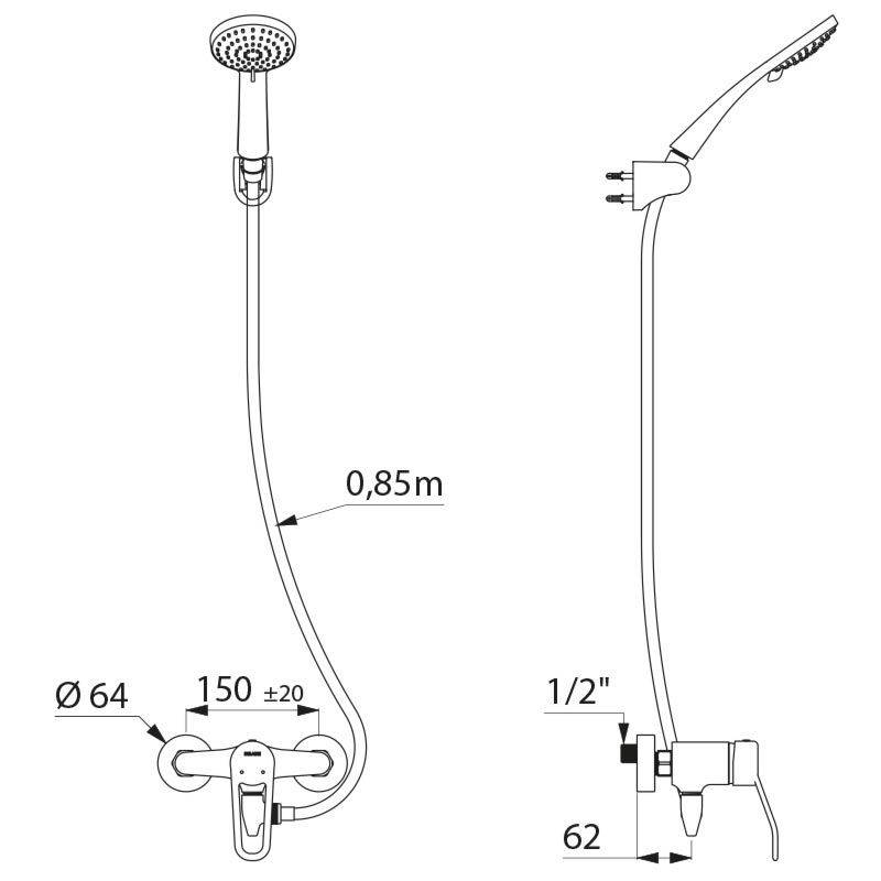 Delabie Duschsys selbstentl. mit Armatur 2539EPS, Standard S-Anschl.