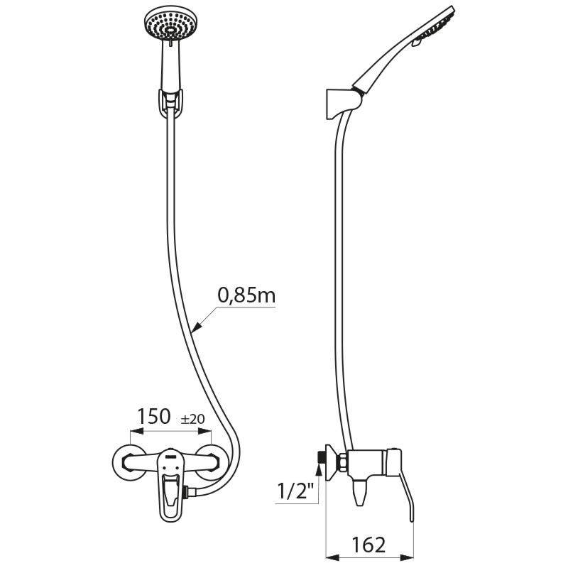 Delabie Duschsystem selbstentleerend m. EHM 2539S, Standard-Anschl.