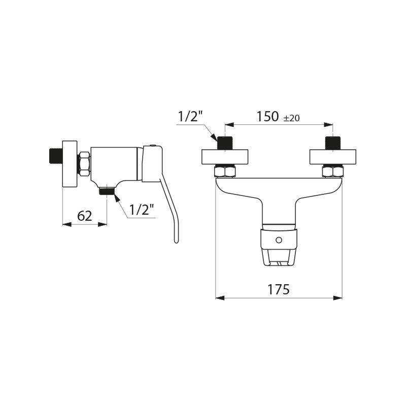 Delabie Brause-Einhebelmischer, Bügelgriff, Standard S-Anschlüsse