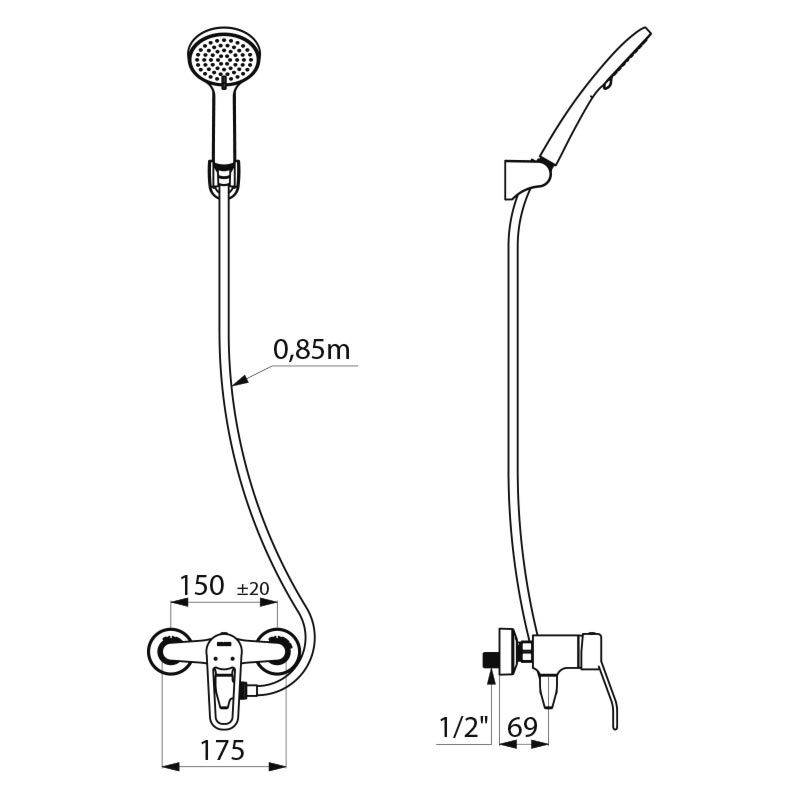 Delabie Duschsys selbstentleerend + Einhebelmischer 2539, STOP/CHECK