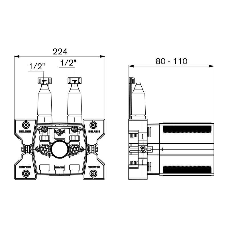 Delabie UP-Kasten dicht f. Brausearmatur m.Anschlussbogen-Set1/2