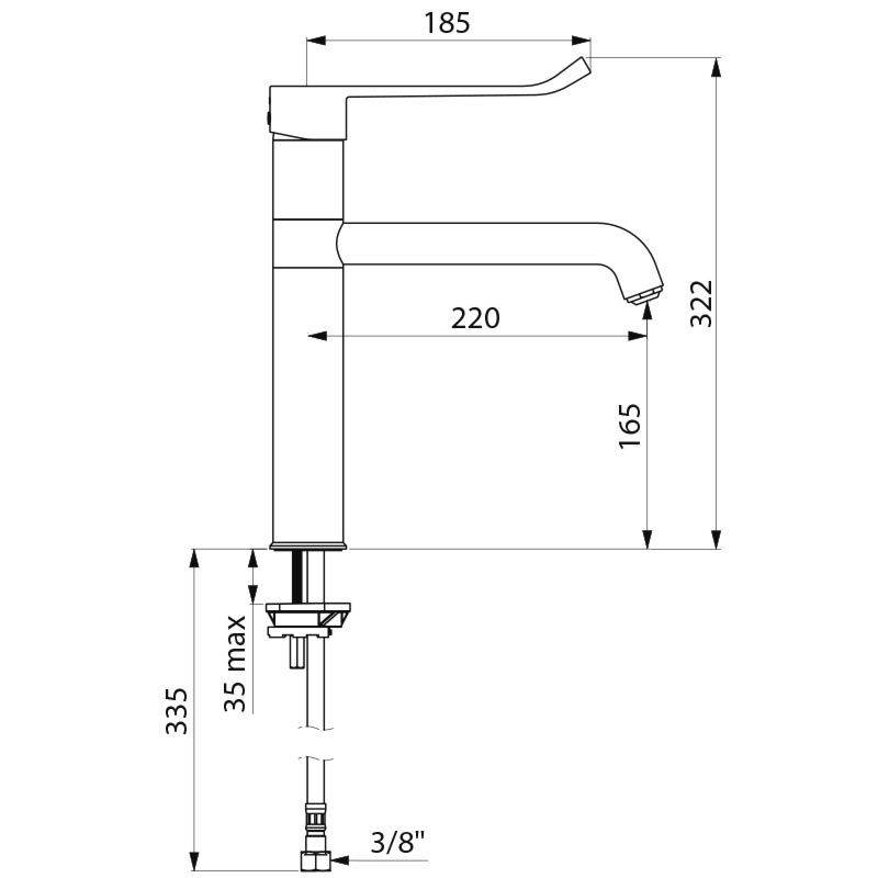 Delabie WT-MBatt. EP Schwenkauslauf hoch H165 L220, Hygienehebel