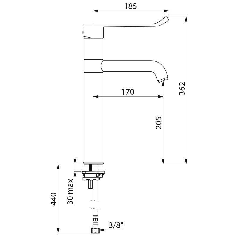 Delabie EHM für WT Schwenkauslauf hoch H205 L170, Hygienehebel
