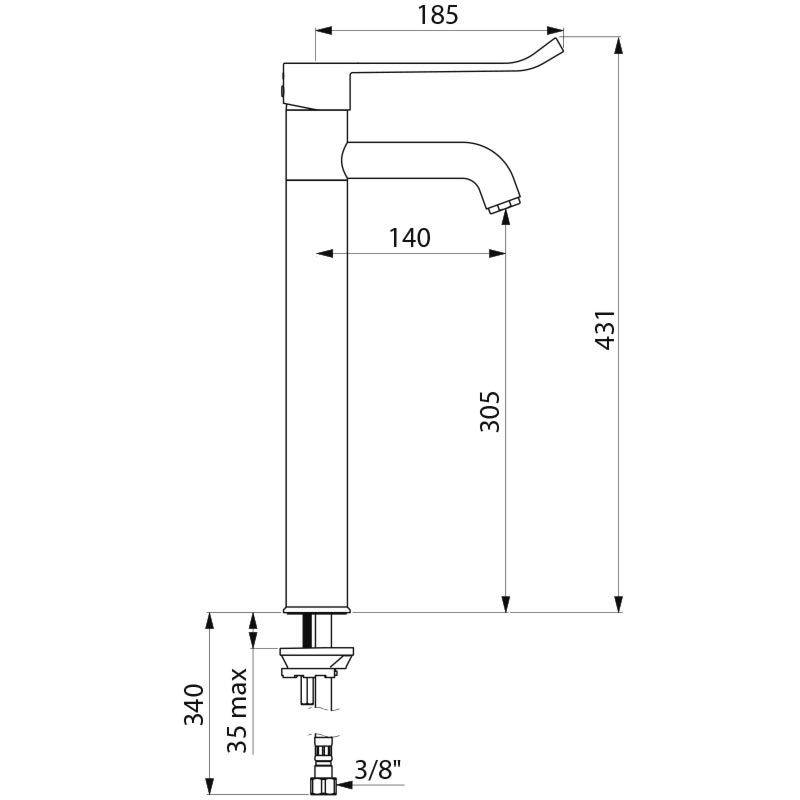 Delabie WT-MBatt. EP hoher Auslauf fest H305 L140, Hygienehebel