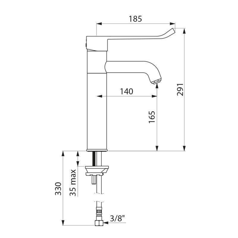 Delabie EHM für WT hoher Auslauf fest H165 L140, Hygienehebel