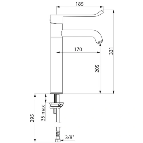 Delabie EHM für WT hoher Auslauf fest H205 L170, Hygienehebel Delabie EHM für WT hoher Auslauf fest H205 L170, Hygienehebel