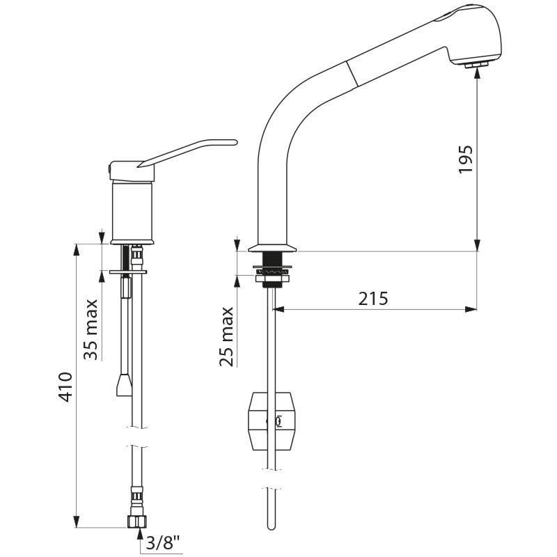 Delabie SPT-EHM mit Auszugbrause auf Säule H.195, Bügelgriff