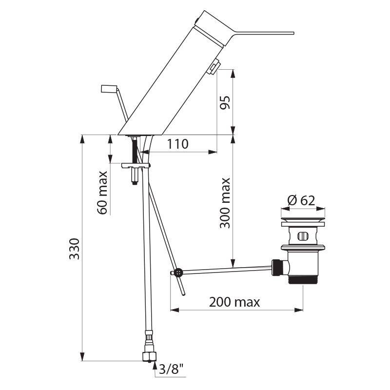 Delabie EHM für WT, EP BIOSAFE H.95 m. Zugst.Ablgarn, Bedienhebel
