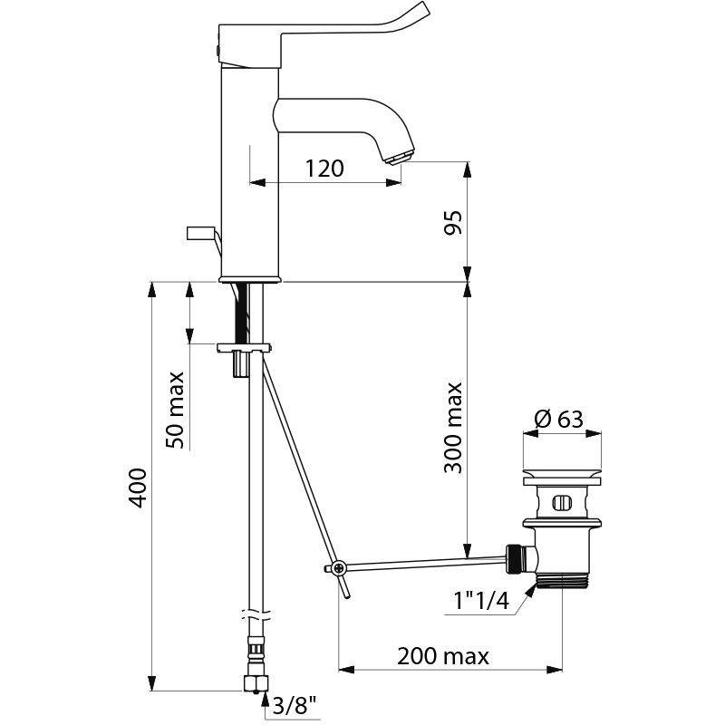 Delabie EHM für WT EP H.95 L.120, Zugst.Ablgarn, Hygienehebel