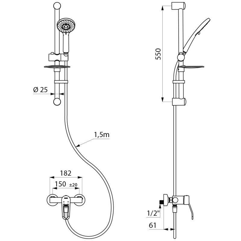 Delabie Duschsystem m. EHM 2739 Securitouch, S-Anschl. STOP/CHECK