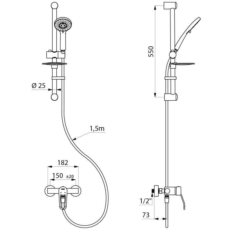 Système de douche Delabie avec EHM 2739EPS Securitouch, raccord standard
