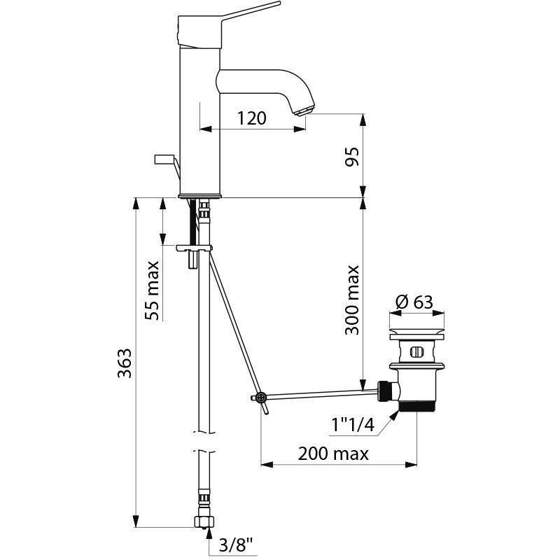 Delabie EHM f.WT EP BIOCLIP H95, Ablaufgarnitur,Bedienhebel,o.Vorabsp