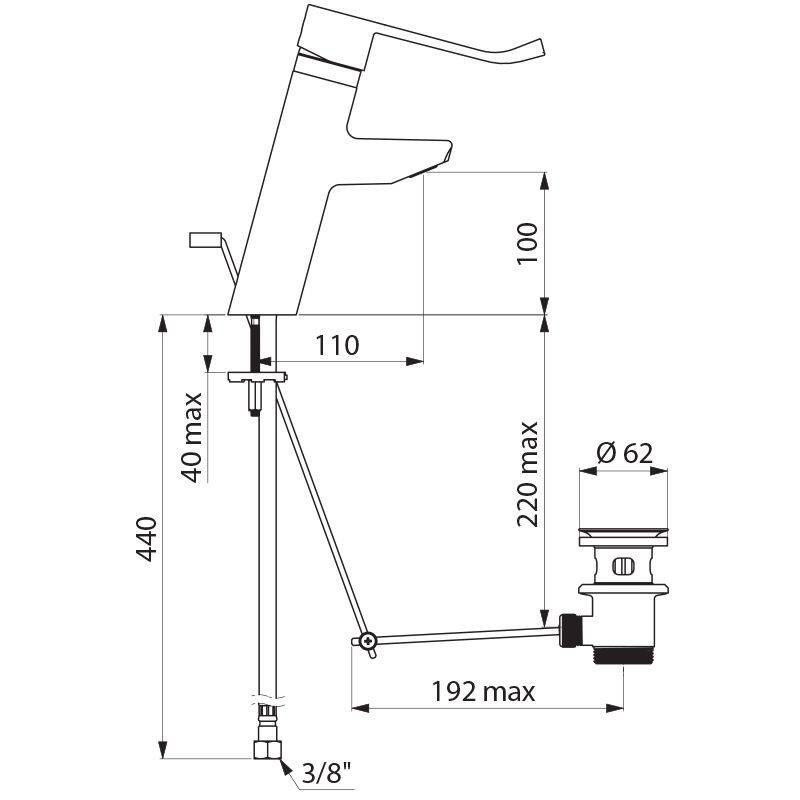 Delabie EHM f. WT EP H.100 L.110,mit Zugstangenablaufgarnitur,H-Hebel
