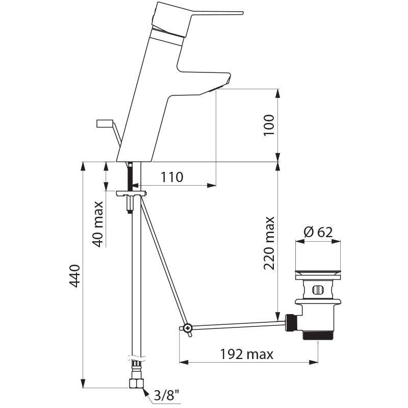 Delabie EHM f. WT EP H.100 L.110,m.Zugstangenablaufgarnitur,Bediengr.