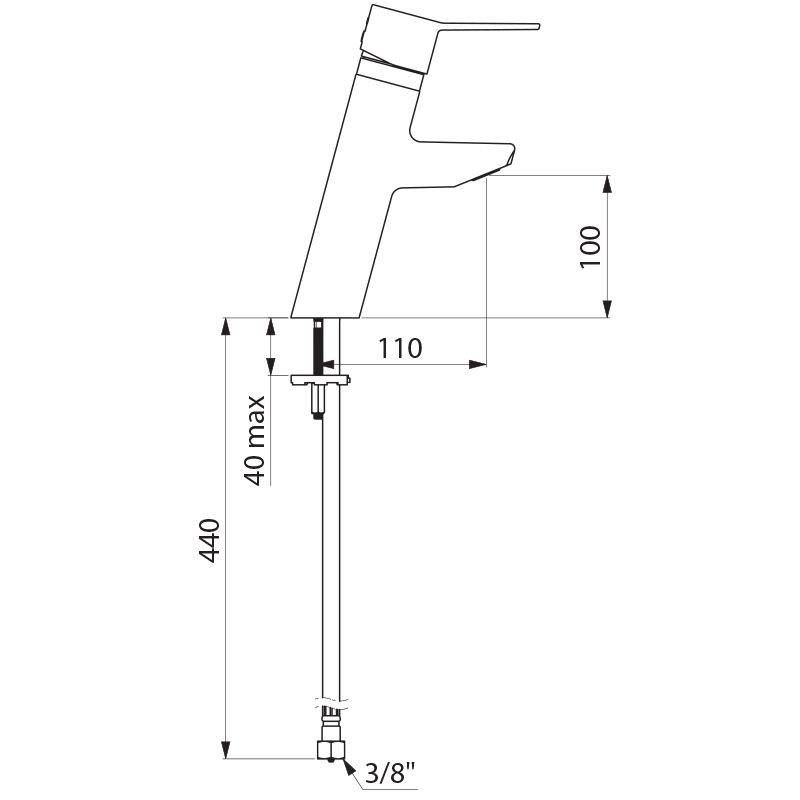 Delabie EHM pour lavabo H.100 L.110, sans garniture de vidange, levier de commande
