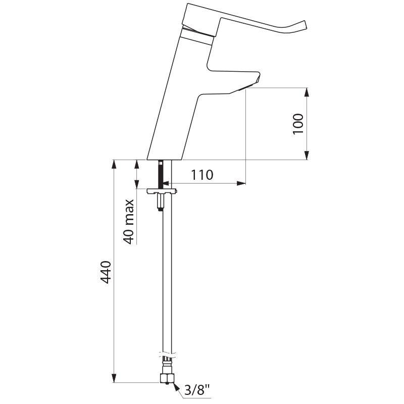 Delabie EHM pour lave-mains EP H.100 L.110, sans garniture de vidage, levier hygiène