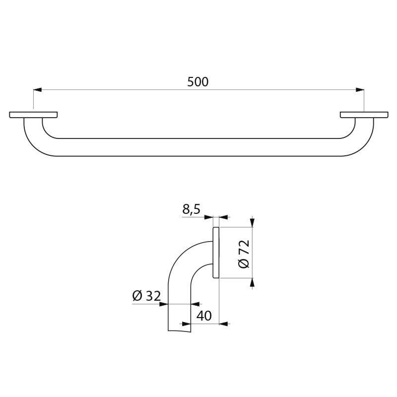 Delabie Poignée D32 L500mm inox satiné