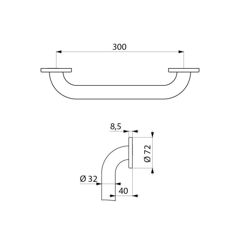 Delabie Poignée de maintien Basic D32 L300 mm laquée poudre blanche