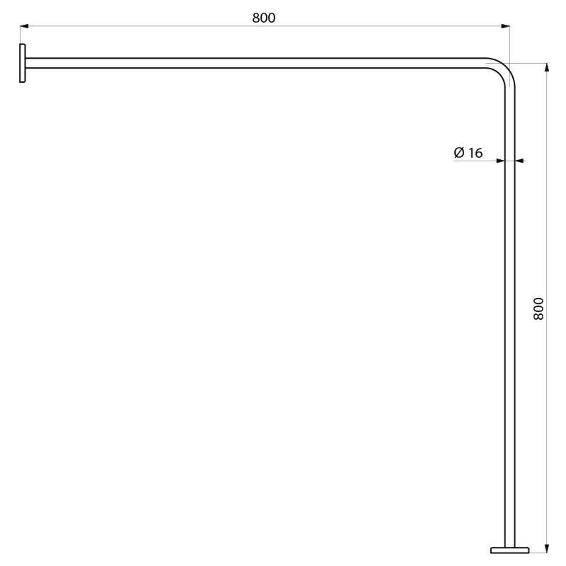 Delabie Vorhangstange Eck-Vers. D16, 800x800mm, Edst. hgl.pol. (Restpst.)