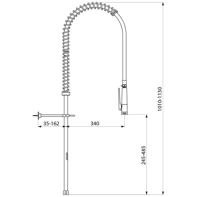 Delabie Geschirrspülbr + Handbrause 433000 o.Arm, Steigrohr lang G3/4