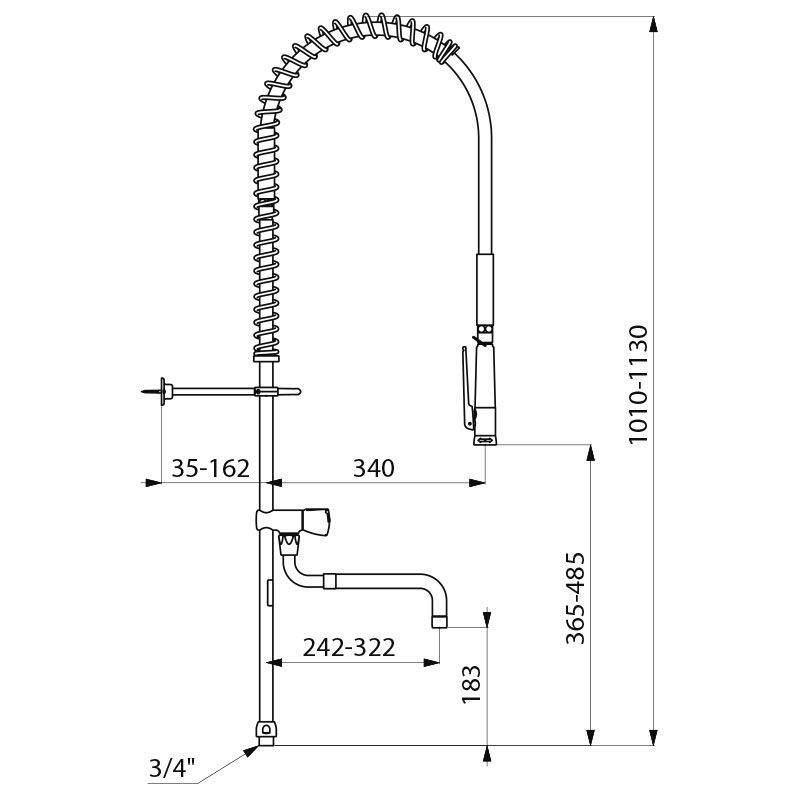Delabie Geschirrspülbr+HB 433000 o.Arm, Teleskopausl.+Steigrohr lang