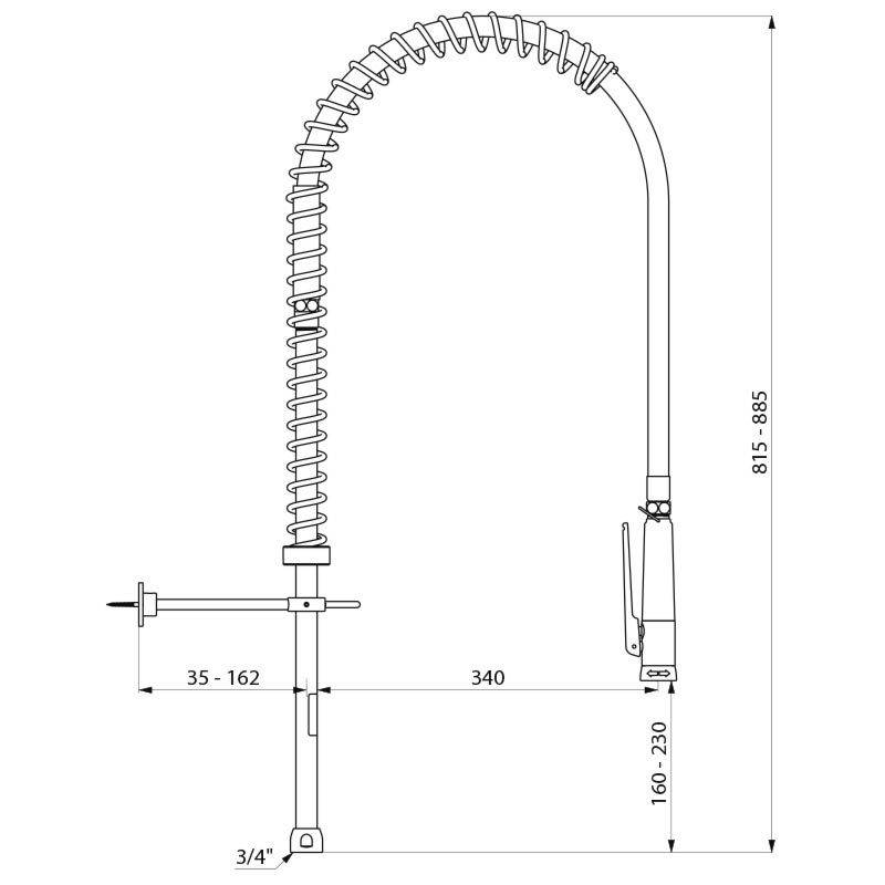 Delabie Geschirrspülbr + Handbrause 433010 o.Arm, Steigrohr kurz G3/4