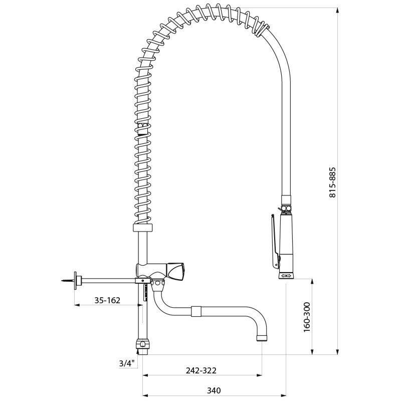 Delabie Geschirrspülbr + HB433000 o.Arm, Teleskopausl.+Steigrohr kurz