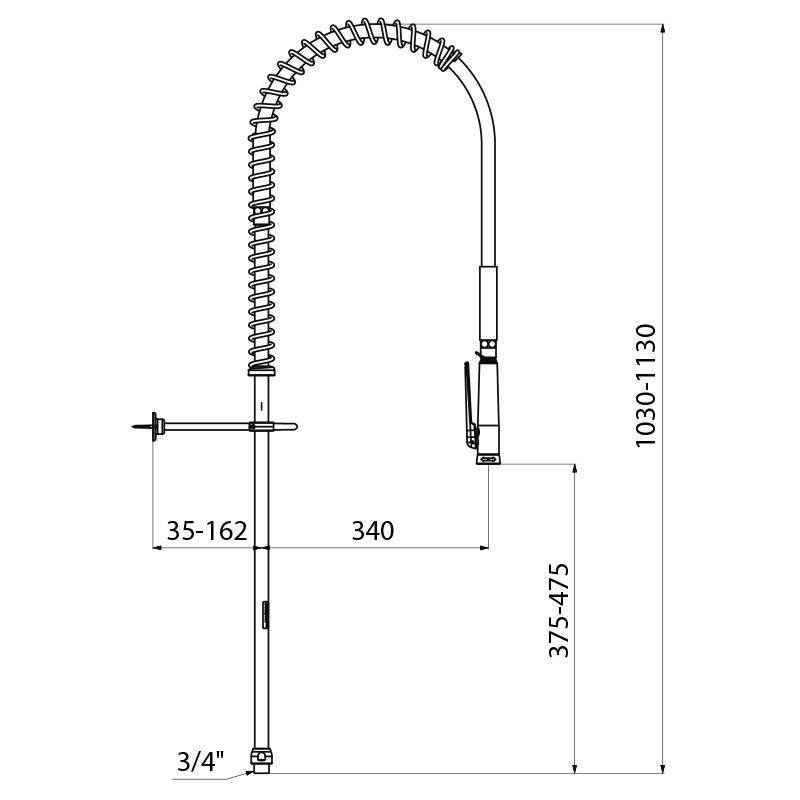 Delabie Geschirrspülbr.+Handbrause 433010 o.Arm, Steigrohr lang G3/4