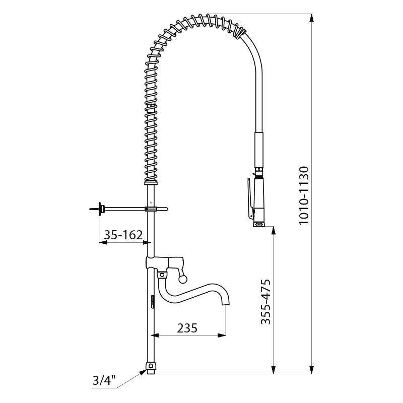 Delabie Geschirrspülbr. + HB 433010 o.Arm, Auslaufrohr+Steigr. lang
