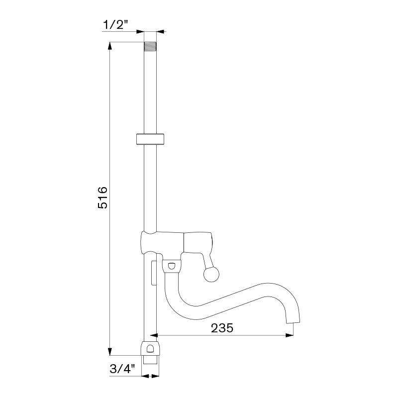 Delabie Geschirrspülbrause m. Steigrohr kurz G 3/4 mit Schwenkauslauf