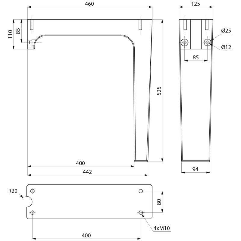 Delabie Winkelfuß MINERALCAST H 525 mm