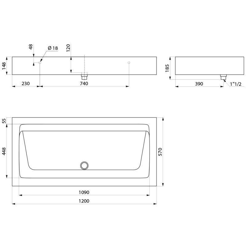 Delabie Waschrinne MINERALCAST wandh. L 1200 2 Plätze ohne Hl.