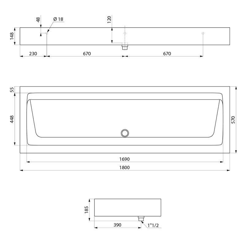 Delabie Waschrinne MINERALCAST wandh. L 1800 3 Plätze ohne Hl.