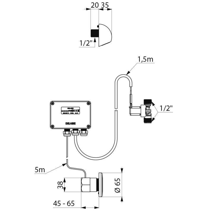 Delabie DU-Kombi TEMPOMATIC G1/2B encastré 230/12V + tête DU ronde