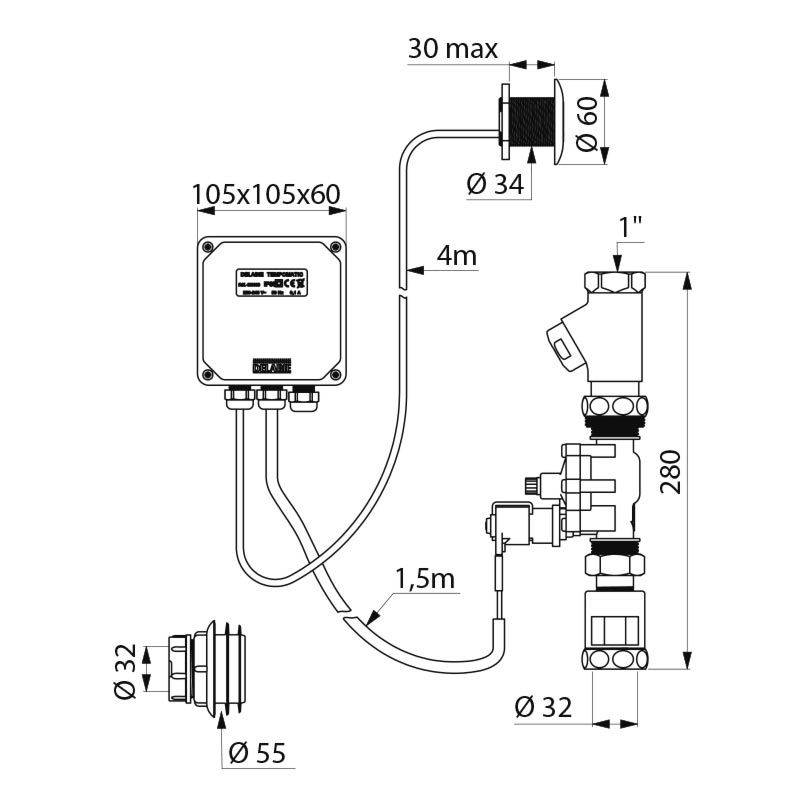 Delabie WC-Spülarmatur TEMPOMATIC G1B Hw.-Mont.30mm Feststrom 230/12V