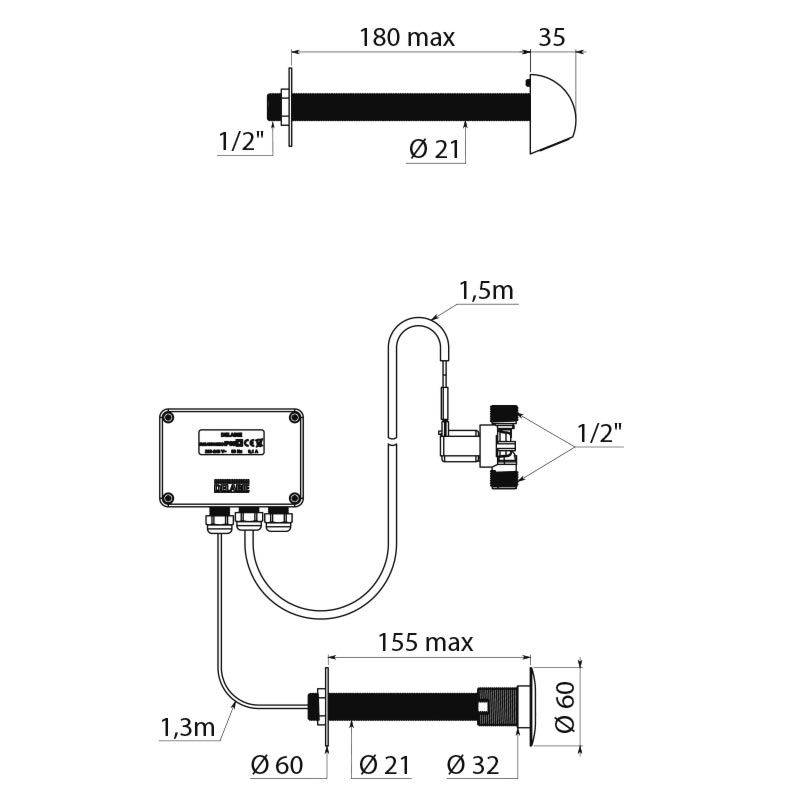 Delabie DU-Kombi TEMPOMATIC G1/2B Mont. murale 150 230/12V + tête en laiton RONDE